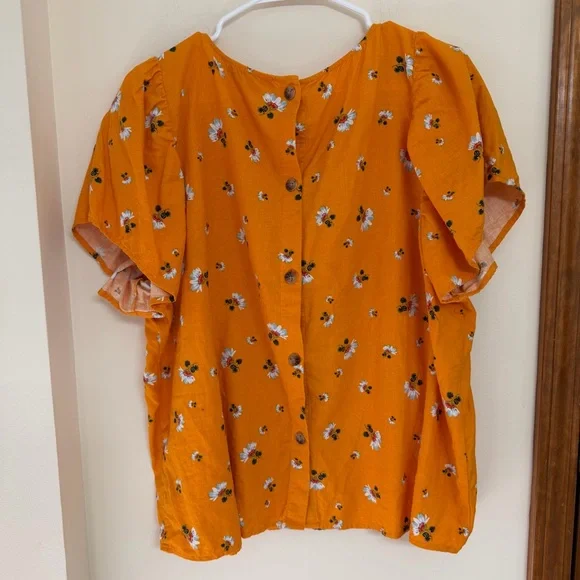 Loft Flutter Sleeve Floral Top - Orange - Picture 5 of 6